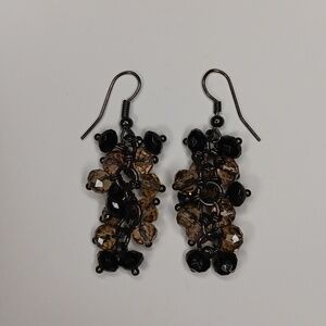 Vintage beaded chandelier earrings black and gray opaque shiny faceted beads